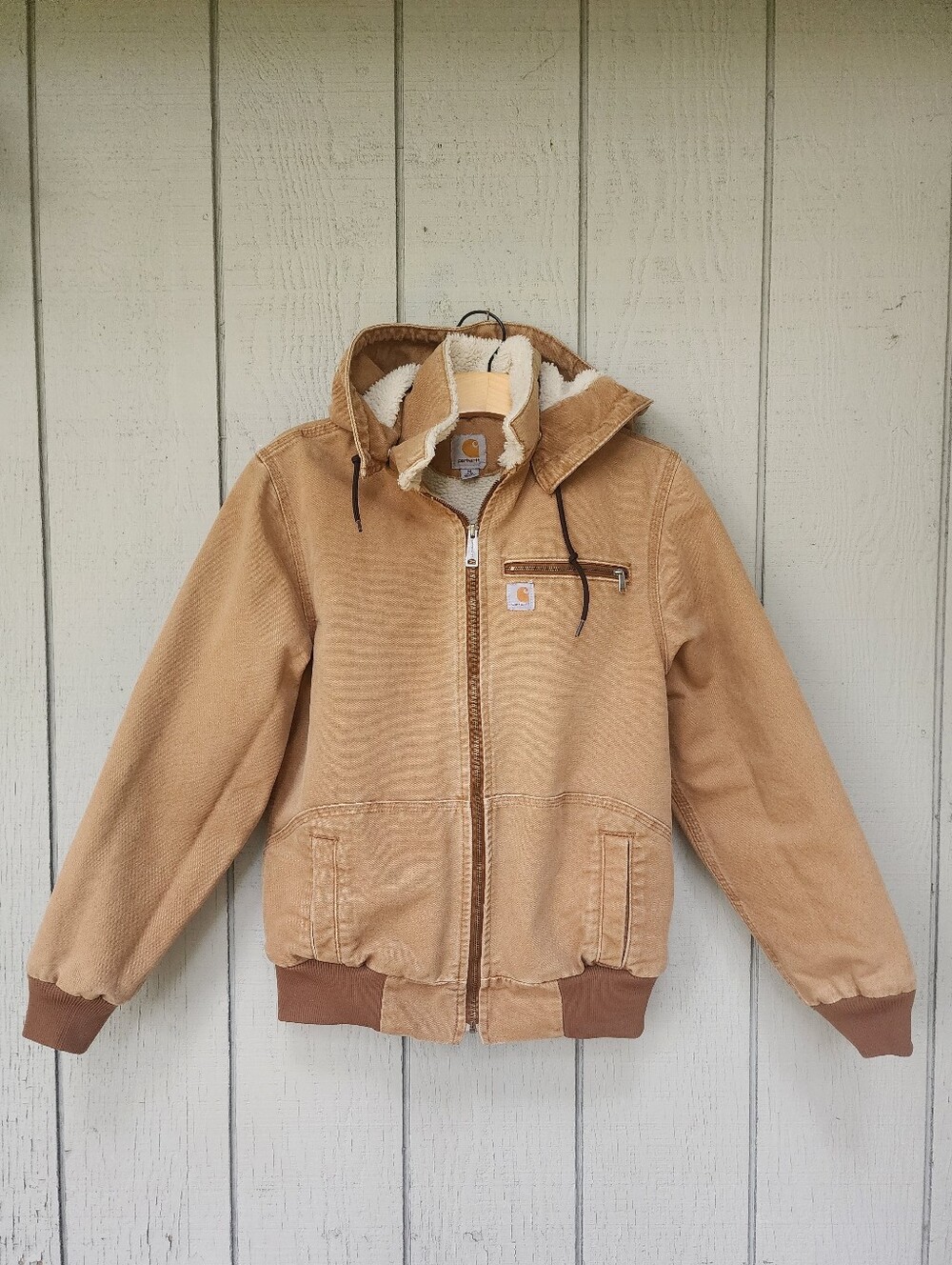 Carhartt Weathered Wildwood Sherpa Lined Hooded Jacket Sz Medium Brown